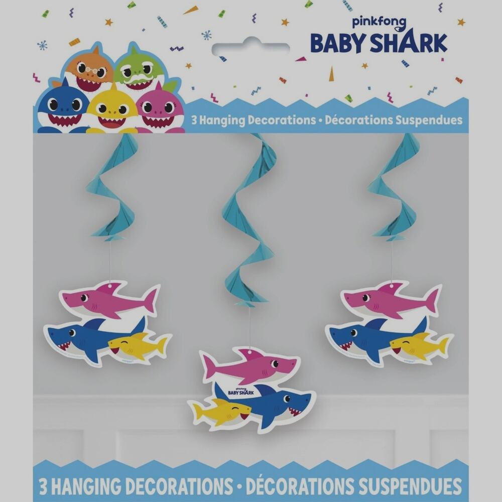 Baby Shark Hanging Swirl Decorations – Party Streamers – 3-PK